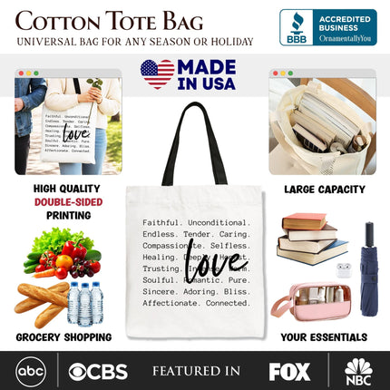 Love Definition Words Canvas Tote Bag, Minimalist Valentine Inspirational Love Gift Shopper