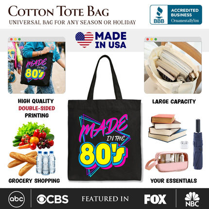 Made In The 80s Tote Bag, Neon Retro Eighties Kid Gift Shopper - Dashing Nova