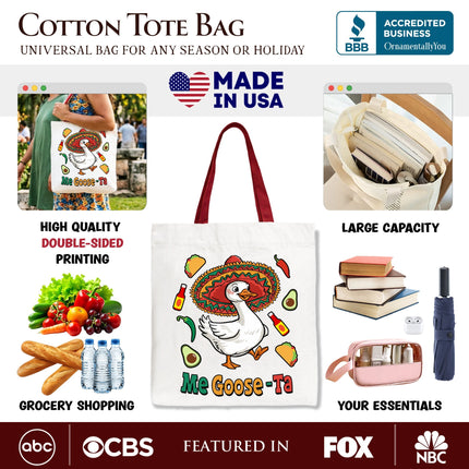 Me Goose-Ta Funny Tote Bag, Mexican Sombrero Goose Gift Shopper - Dashing Nova