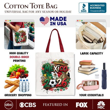 Mexico 2026 Soccer Cup Global Championship Tote Bag, Fans Football Gift Shopper - Dashing Nova
