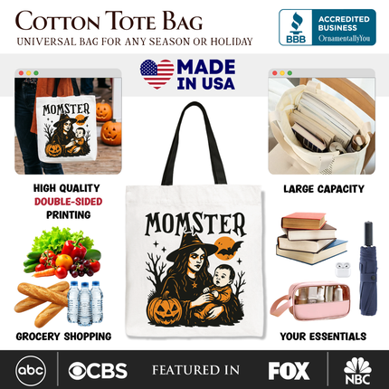 Momster Tote Bag for Spooky Season, Witchy Halloween Gift Shopper for Moms - Dashing Nova