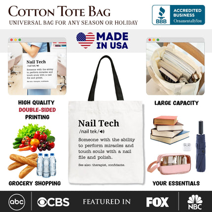 Nail Tech Definition Canvas Tote Bag, Funny Gift Shopper for Nail Hustler - Dashing Nova
