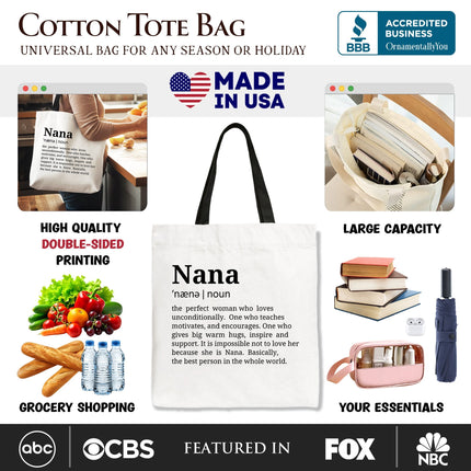 Nana Definition Canvas Tote Bag, Funny Grandmother Gift Shopper - Dashing Nova