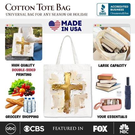 Oil Brushstroke Cross Canvas Tote Bag, Christian Faith Jesus Easter Gift Shopper - Dashing Nova