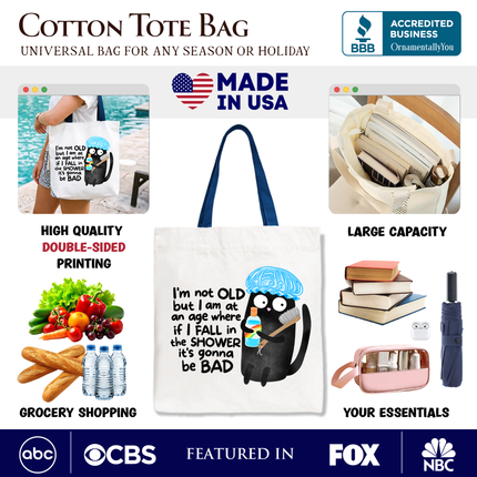 Old Black Cat Sarcastic Tote Bag, Funny Shower Phrase Gift Shopper