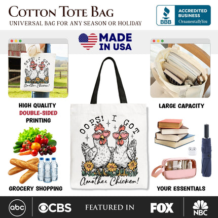 Oops I Got Another Chicken Canvas Tote Bag, Funny Farm Animal Gift Shopper - Dashing Nova