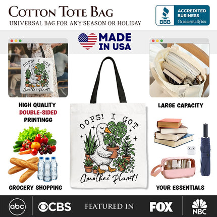 Oops I Got Another Plant Goose Canvas Tote Bag, Sarcastic Gardening Humor Gift