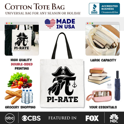 Pi 3.14 Pirate Tote Bag, Funny Math Pun Pi Day Gift Shopper - Dashing Nova