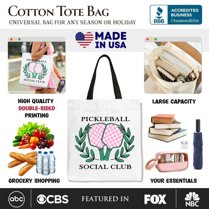 Pickleball Social Club Tote Bag, Cute Retro Girly Sporty Gift Shopper
