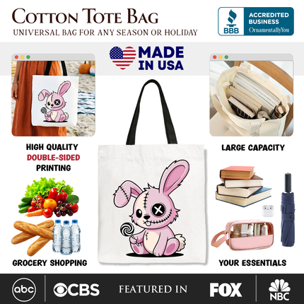 Pink Zombies Bunny Cute Tote Bag, Cute Gothic Halloween Gift Shopper - Dashing Nova
