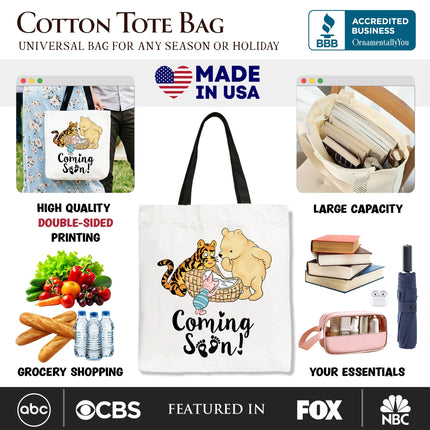 Pregnancy Announcement Winnie-the-Pooh Tote Bag 1926 A.A. Milne Baby Coming Soon Mom Gift Shopper - Dashing Nova