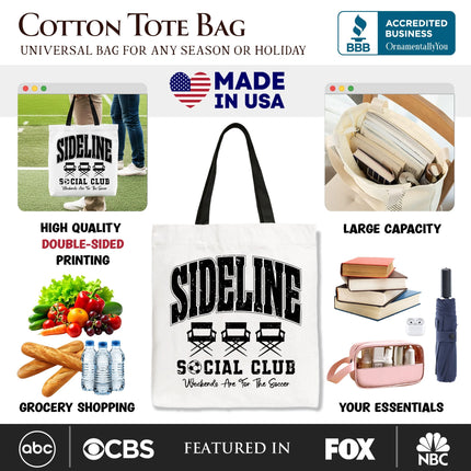 Sideline Social Club Soccer Tote Bag, Weekends Are for the Soccer Game Day Sports Gift Shopper - Dashing Nova