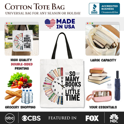 So Many Books So Little Time Tote Bag, Funny Book Lover Gift Shopper - Dashing Nova