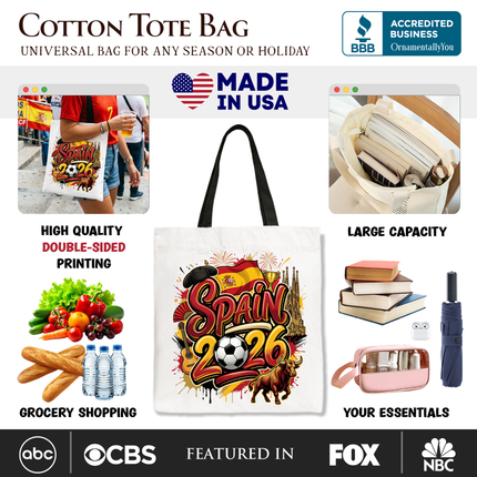Spain 2026 Soccer Cup Global Championship Tote Bag, Fans Football Gift Shopper - Dashing Nova