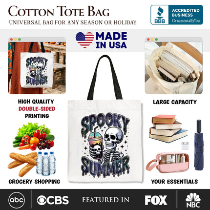Spooky Summer Skeleton Tote Bag, Snarky Halloween Gift Shopper for Coffee and Horror Fanatics - Dashing Nova