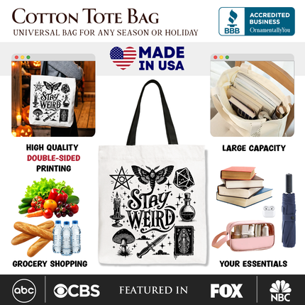 Stay Weird Witchy Vibes Tote Bag, Mystical Halloween Gift Shopper for Powerful Women - Dashing Nova