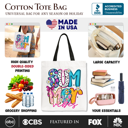 Summer Vibes Retro Floral Tote Bag, Coastal Beach Gift Shopper - Dashing Nova