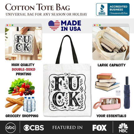 Sweary Wildflower Adult Humor Tote Bag, Western Boho Sassy Gift Shopper
