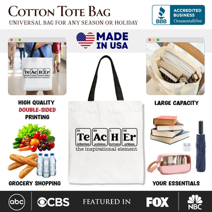 Teacher The Inspirational Element Tote Bag, Periodic Table Appreciation Gift Shopper - Dashing Nova