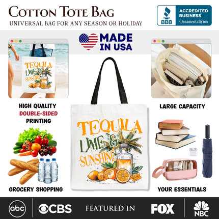Tequila Lime & Sunshine Tote Bag, Trendy Summer Drinking Gift Shopper - Dashing Nova