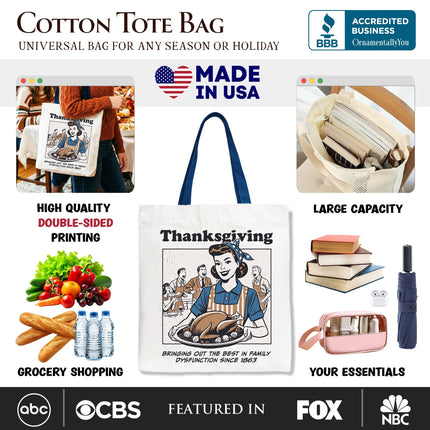 Thanksgiving Family Dysfunction Retro Tote Bag, Funny Holiday Humor Gift Shopper for Sarcastic Families - Dashing Nova