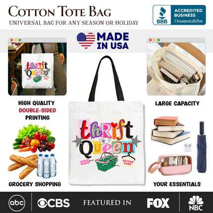 Thrift Queen Tote Bag, Colorful Second Hand Shopping Gift Shopper - Dashing Nova