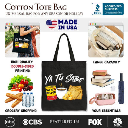 Tu Sabe Café Queso and Galleta Tote Bag, Funny Latin Coffee Gift Shopper For Caffeine Lover - Dashing Nova