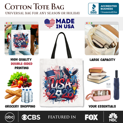 USA 2026 Soccer Cup Global Championship Tote Bag, Fans Football Gift Shopper - Dashing Nova