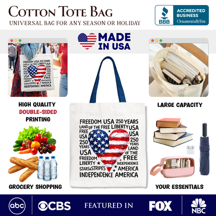 USA 250 Heart Patriotic Tote Bag, Retro 4th of July Gift Shopper - Dashing Nova