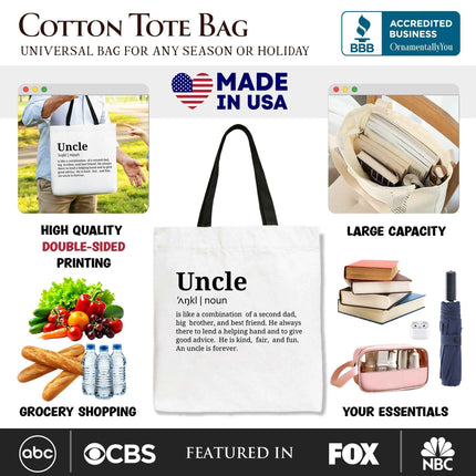 Uncle Definition Canvas Tote Bag, Funny Family Gift Shopper
