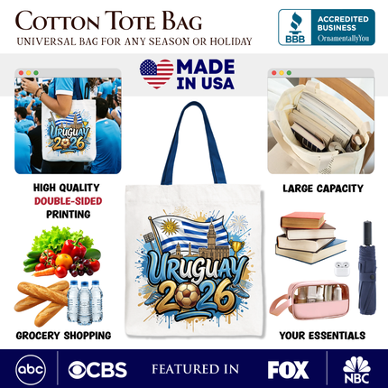 Uruguay 2026 Soccer Cup Global Championship Tote Bag, Fans Football Gift Shopper - Dashing Nova