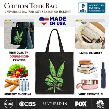 Weed Leaf Peace Sign Tote Bag, Funny 420 Stoner Gift Shopper - Dashing Nova