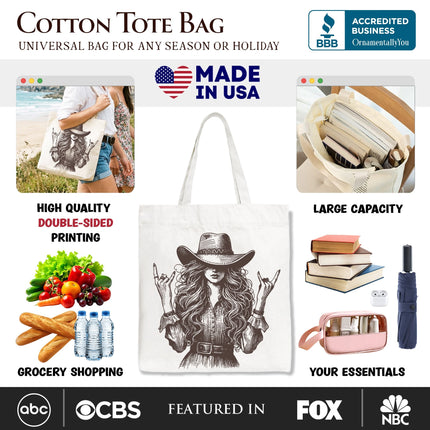 Western Cowgirl Rocker Tote Bag, Country Rodeo Style Gift Shopper - Dashing Nova