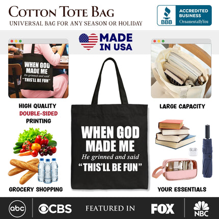 When God Made Me Christian Tote Bag, Funny Faith Gift Shopper - Dashing Nova