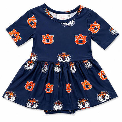 Auburn Blue Aubie 3/4 Sleeve Twirl Bodysuit