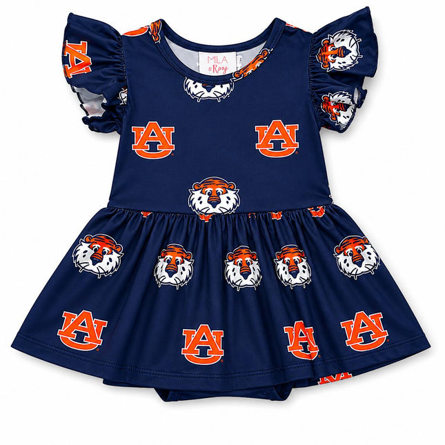 Auburn Blue Aubie S/S Flutter Twirl Bodysuit - Dashing Nova