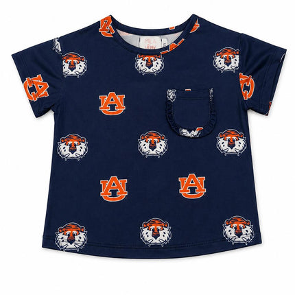 Auburn Blue Aubie Ruffle Pocket Tee