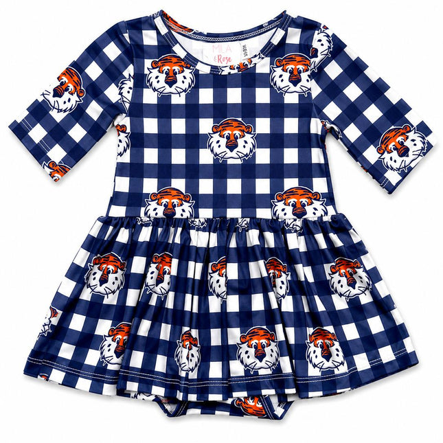 Auburn Plaid Aubie 3/4 Sleeve Twirl Bodysuit - Dashing Nova