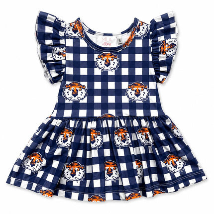 Auburn Plaid Aubie S/S Flutter Twirl Bodysuit