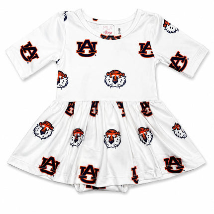 Auburn White Aubie 3/4 Sleeve Twirl Bodysuit
