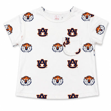 Auburn White Aubie Ruffle Pocket Tee