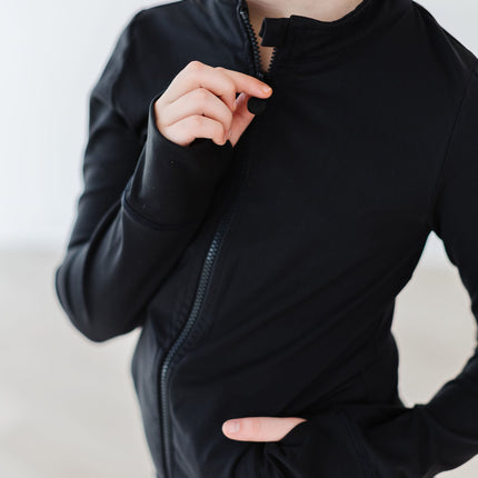 Balanced Black Full-Zip Ruffle Active Jacket
