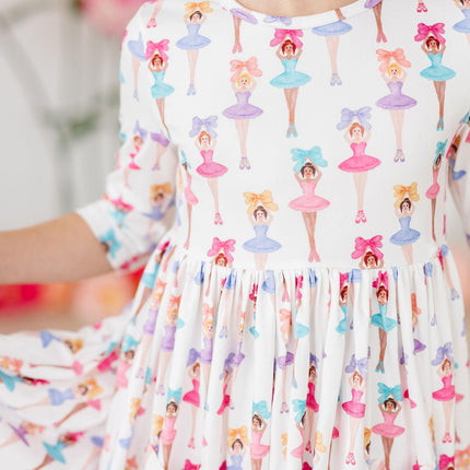 Ballerina Bows 3/4 Sleeve Pocket Twirl Dress