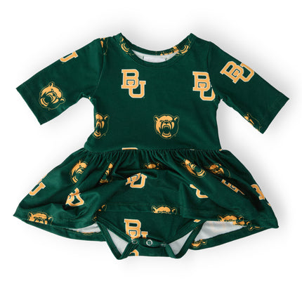 Baylor Green Bear 3/4 Sleeve Twirl Bodysuit