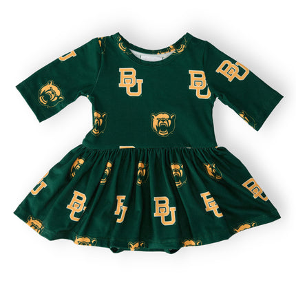 Baylor Green Bear 3/4 Sleeve Twirl Bodysuit