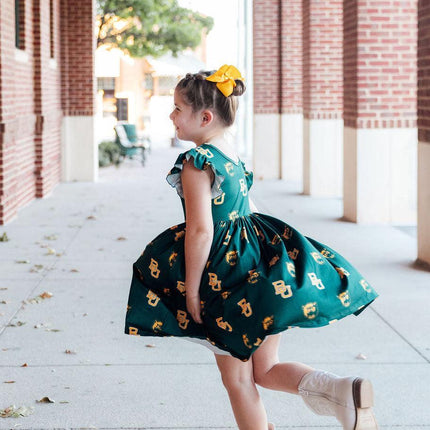 Baylor Green Bear Flutter Twirl Dress
