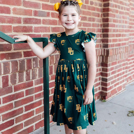 Baylor Green Bear Flutter Twirl Dress