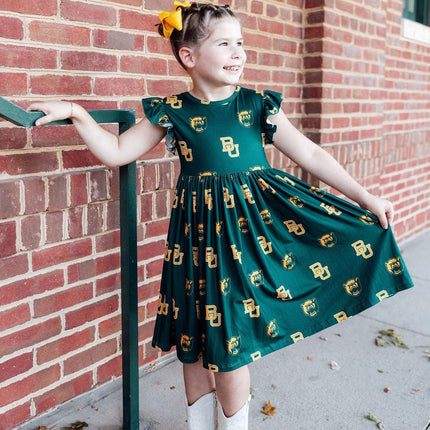 Baylor Green Bear Flutter Twirl Dress