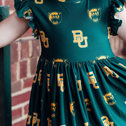 Baylor Green Bear Flutter Twirl Dress