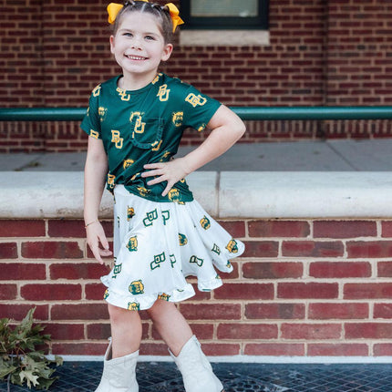 Baylor Green Bear Ruffle Pocket Tee